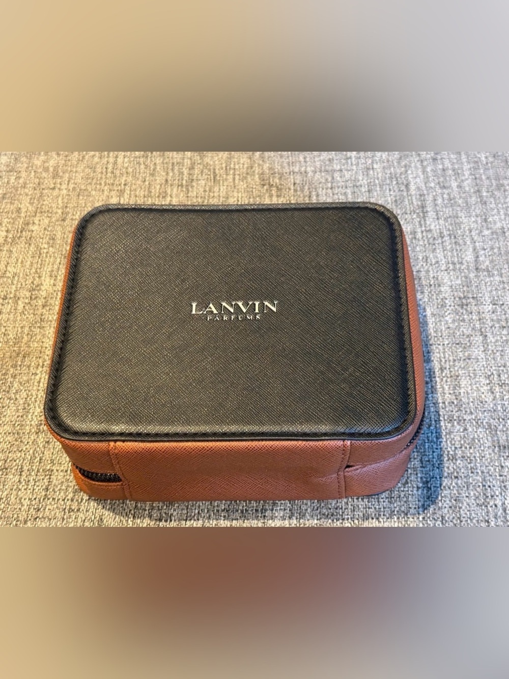 Lanvin Black & Cream Textured Leather Travel Case